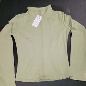 Gacaky Womens Athletic Yoga Jacket Lightweight Full Zip Olive Green Large NEW